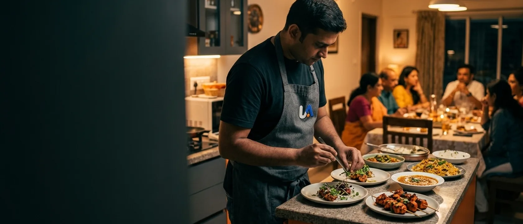 Chef cooking at a home party